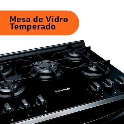 Fogão Brastemp 5 Bocas BFS5VCE com Mesa De Vidro e Turbo Chama Bivolt - Preto