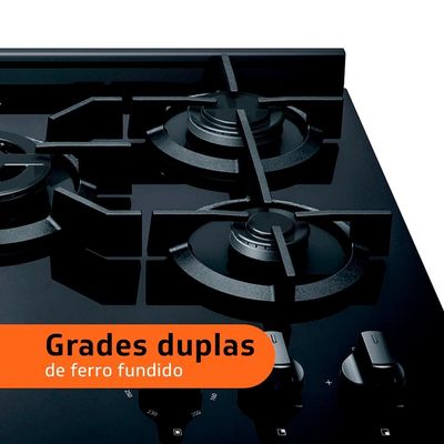 Fogão Brastemp 5 Bocas BFS5VCE com Mesa De Vidro e Turbo Chama Bivolt - Preto
