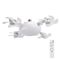 Ventilador de Teto com LED 50W Bivolt E27 com Controle Remoto, 3 Velocidades e 3 Tons de Luz, Pás Dobráveis Branco 50cm
