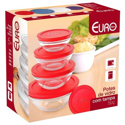 Conjunto de Potes Redondos Euro Home VDR7090-VM em Vidro  5 Peças