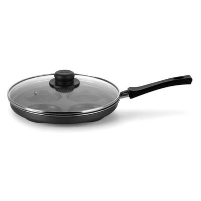 Frigideira para Ovos Multiflon Gourmet com Revestimento Antiaderente Ultra 7 Preta e Tampa - 26 cm