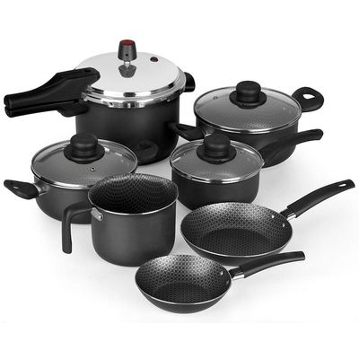 Conjunto de Panelas 7 Peças Multiflon Gourmet com Revestimento Antiaderente Ultra7 e Panela de Pressão - Preto