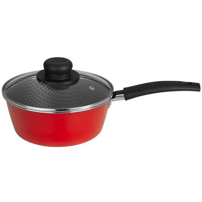 Panela Multiflon Essencial em Alumínio com Revestimento Interno Antiaderente e Tampa de Vidro com Saída de Vapor 16 cm – Vermelha