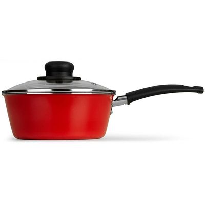 Panela Multiflon Essencial em Alumínio com Revestimento Interno Antiaderente e Tampa de Vidro com Saída de Vapor 16 cm – Vermelha
