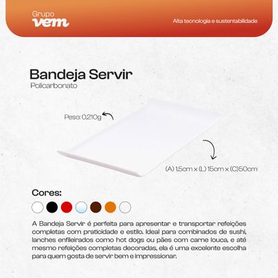 Bandeja Servir Retangular 15x50 Preta em Policarbonato