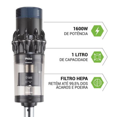 Aspirador de Pó 2 em 1 Philco Deep Cleaning 1600W PAS31 127V