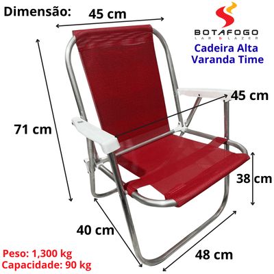 Cadeira De Praia Varanda Alta Fixa Vasco Preta 90kg