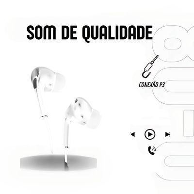 Fone de Ouvido Som Estéreo Conexão P2 cabo 120cm A-08 Branco