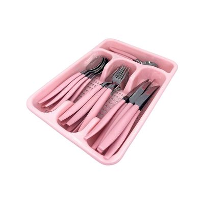 Jogo de Talheres Rosa Faqueiro Aço Inox com Porta Talher