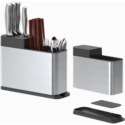Porta talheres inox com escorredor e suporte para facas