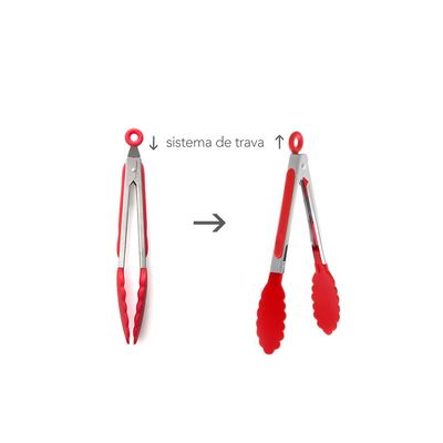 Pegador de Salada Mini Pinça Inox Silicone Vermelho 21cm