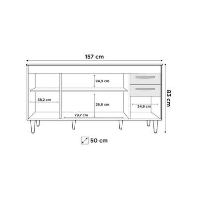 Balcão Gabinete áustria 160cm Sem Tampo 4 Portas 2 Gavetas - Lumil Móveis Branco-castanho
