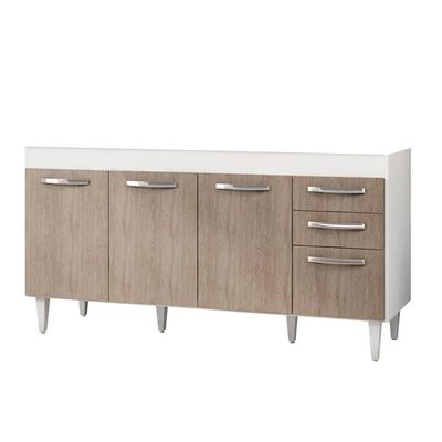 Balcão Gabinete áustria 160cm Sem Tampo 4 Portas 2 Gavetas - Lumil Móveis Branco-castanho