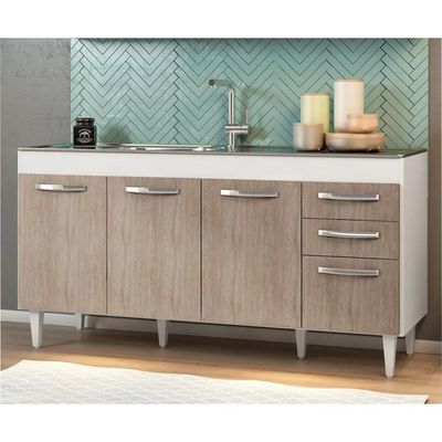 Balcão Gabinete áustria 160cm Sem Tampo 4 Portas 2 Gavetas - Lumil Móveis Branco-castanho