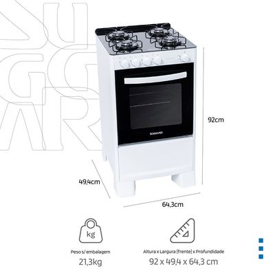 Fogão Suggar de Piso Cook Essence 4 Bocas com Mesa de Vidro Branco