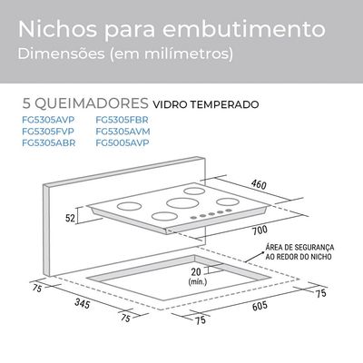 Cooktop 5 Bocas FG5005AVP a Gás Acendimento Superautomático Suggar Preto / Bivolt