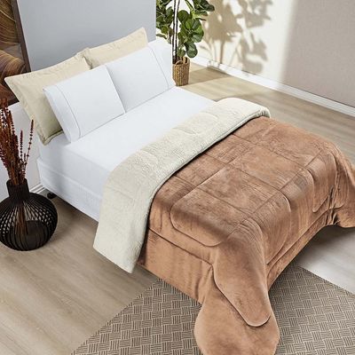 Coberdrom Diamond Casal King Sherpa Com Manta Flannel 01 Peça - Caramelo Apricot