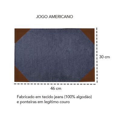 Jogo Americano Jeans com Ponteira de Couro 4un
