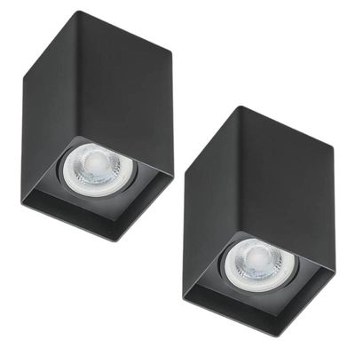 Jogo 2 Luminárias Spot Quadrado Preto Termoplástico Teto