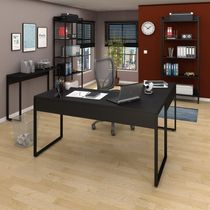 Conjunto Escritório Mesa Em L Aparador E 2 Estantes Studio Industrial M18 Preto - Mpozenato