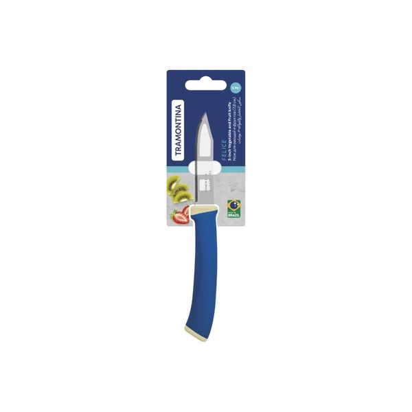 Faca para Legumes e Frutas Tramontina Felice com Lâmina em Aço Inox com Fio Microsserrilhado e Cabo de Polipropileno Azu