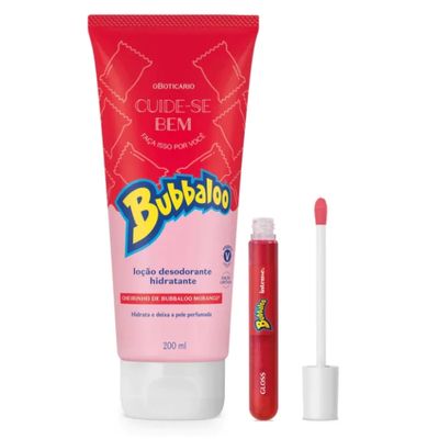 Kit Hidratante Bubbaloo e Gloss Brilho Labial de Morango QHS - O Boticário
