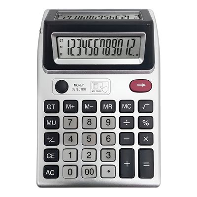 Calculadora com Luz UV e Visor Duplo 12 Dígitos – Detector de Notas Falsas Profissional