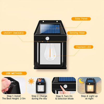 Luminária Arandela LED Solar com Sensor de Presença para Área Externa Resistente à Água Econômica e Sem Fio