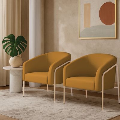 Poltrona Sala Decorativa Kit 2 Stella Base Alta Tubo Champanhe Veludo D03 - D'Rossi Mostarda