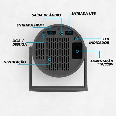 Projetor HY300 Pro 4K Cinza – Cinema em Casa com Imagem Nítida, Wi-Fi e Bluetooth
