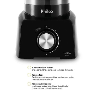 Liquidificador Philco PLQ11A 1050W 2,7L 4 Velocidades Função Tritura Gelo Preto Preto / 110