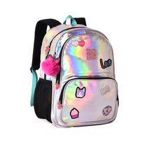 Mochila Teen Clio Style Rebecca Bonbon Holográfica com Chaveiro Pompom 17,5"