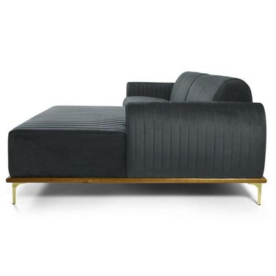 Sofá 245cm 4 Lugares Com Chaise B-317 Veludo Cinza