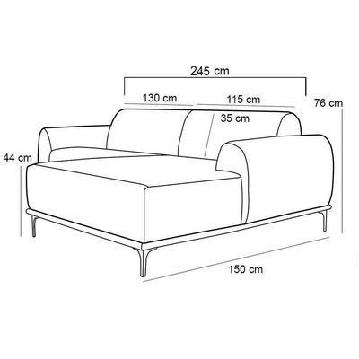 Sofá 245cm 4 Lugares Com Chaise B-317 Veludo Cinza