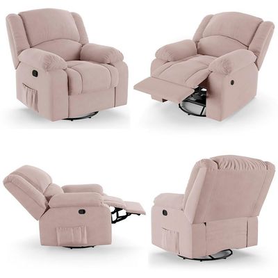 Poltrona Do Papai Reclinável Pietra Glider Giratória Massagem Fh9 Veludo Rosê - Mpozenato