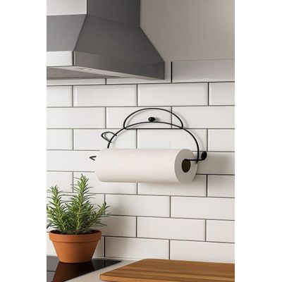 Porta Papel Toalha Utimil Chaleira Preto de Parede com Adesivo Visual Decorativo Prateleira Moderna