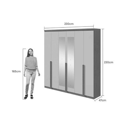 Guarda Roupa Casal 6 Portas (2 C- Espelho) E 4 Gavetas Alonzo New Amêndoa - Lopas