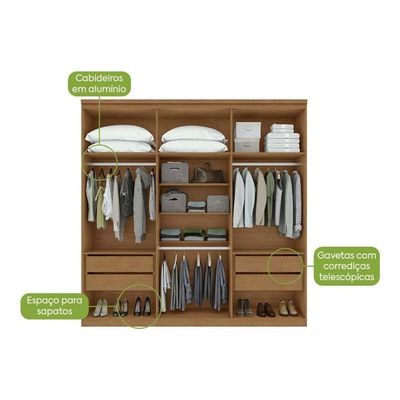 Guarda Roupa Casal 6 Portas (2 C- Espelho) E 4 Gavetas Alonzo New Amêndoa - Lopas