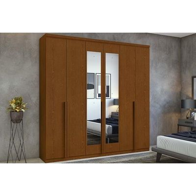 Guarda Roupa Casal 6 Portas (2 C- Espelho) E 4 Gavetas Alonzo New Amêndoa - Lopas