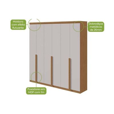 Guarda Roupa Casal 6 Portas (2 C- Espelho) E 4 Gavetas Alonzo New Amêndoa - Lopas