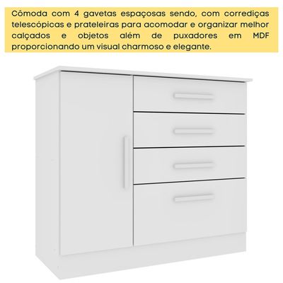 Cômoda 4 Gavetas com Sapateira Chicago Tcil Branca