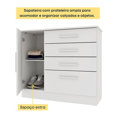 Cômoda 4 Gavetas com Sapateira Chicago Tcil Branca