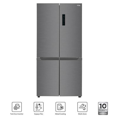 Geladeira TCL Multidoor C516CDN Inverter Frost Free Twin Eco Espaço Flex Metal Cooling Painel Digital com 4 Portas Inox - 516L Inox / 110