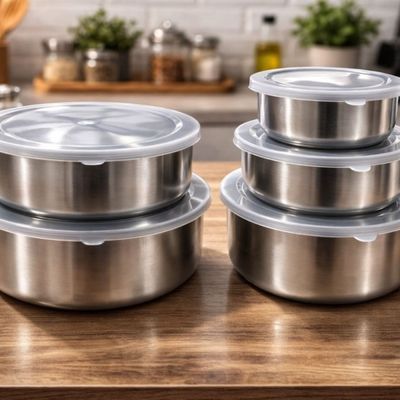 Conjunto 5 Potes Herméticos Redondos Inox com Tampa - 250ml a 1200ml
