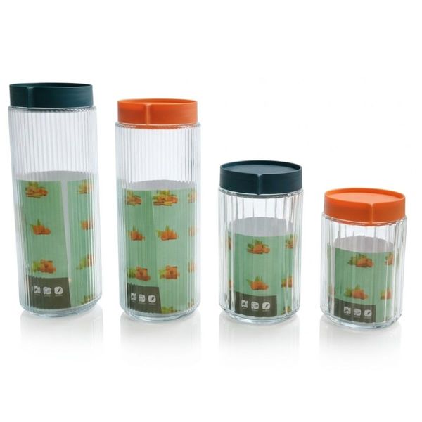 Conjunto de Potes em Vidro e Plástico 4 Peças 2x1L e 2x500ml