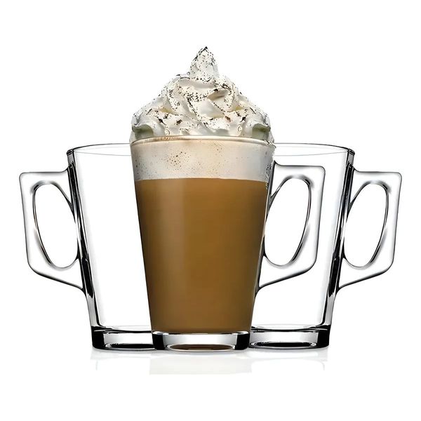 Jogo 3 Canecas Vidro 230ml Café Cappuccino Chá com Alça Lateral Transparente