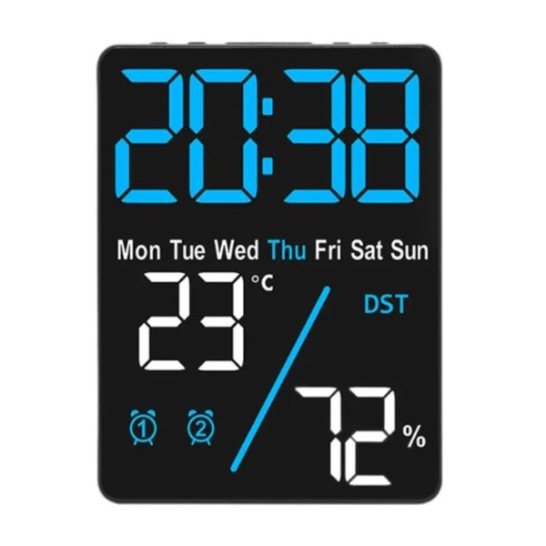 Despertador Digital Mesa 12/24 Horas, Temperatura, Umidade - Quarto, Escritório, Cozinha
