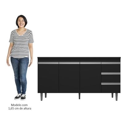 Balcão De Cozinha Com Pia Inox 160cm 3 Gavetas Andréia Preto - Ajl Móveis