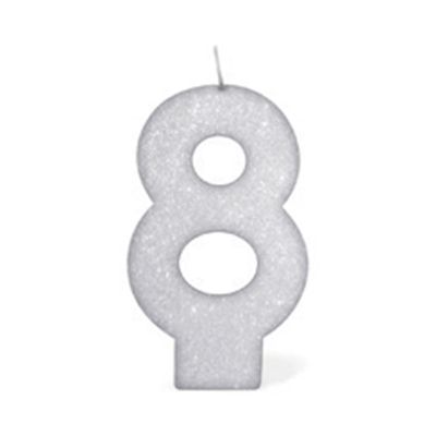 Vela de Aniversário Silver com Gliter Número 8 Branco UNICA
