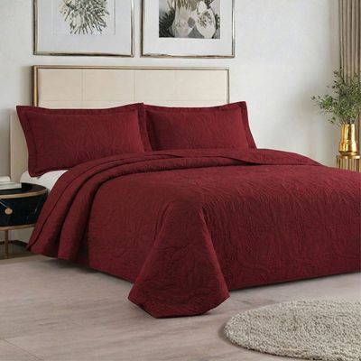 Cobre Leito Colcha Casal Domus Dupla Face 03 Peças - Vermelho - 100% Poliéster